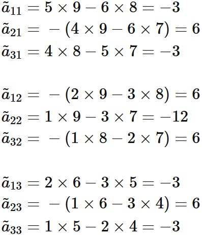 Example of a 3x3 cofactor matrix